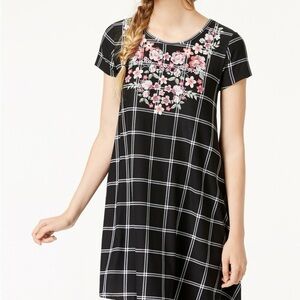 Derek Heart Junior's Puff-Paint Plaid Swing Jersey Dress Black Sz L